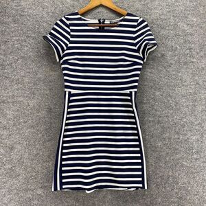 Express Dress Women S Small Blue Striped Sheath Short Zipper Short Sleeve Rayon